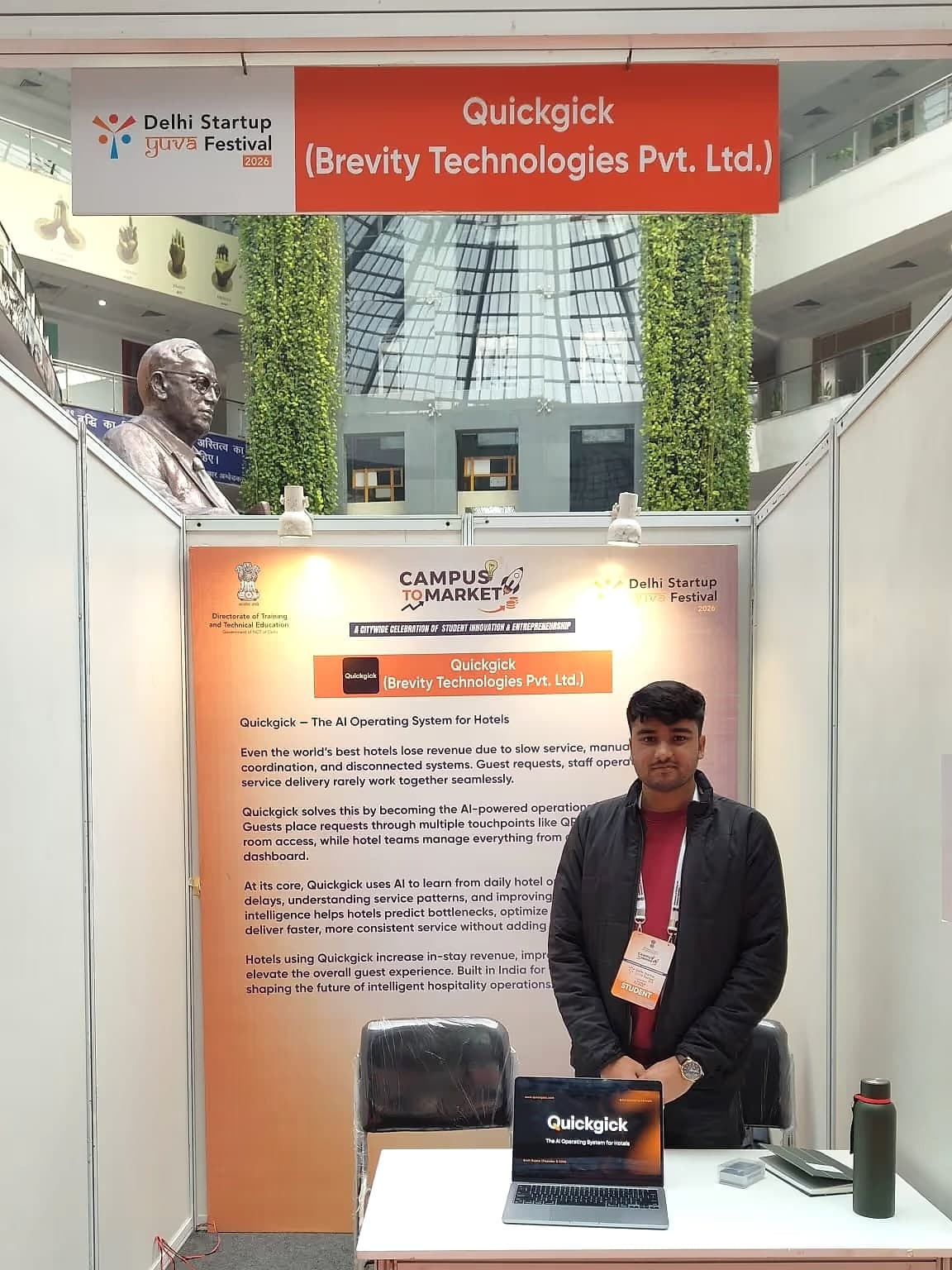 Quickgick's founder at the company's stall at the Delhi Startup Yuva Festival 2026
